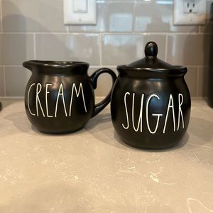 RAE DUNN cream and sugar set black